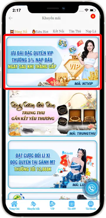 Bước 2: Tại mục Bùng Nổ » chọn khuyến mãi NTVIP